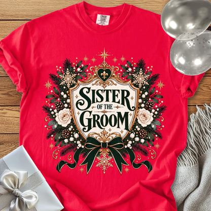 Sister of the Groom - Premium Winter Heirloom Wedding T-Shirt - Red