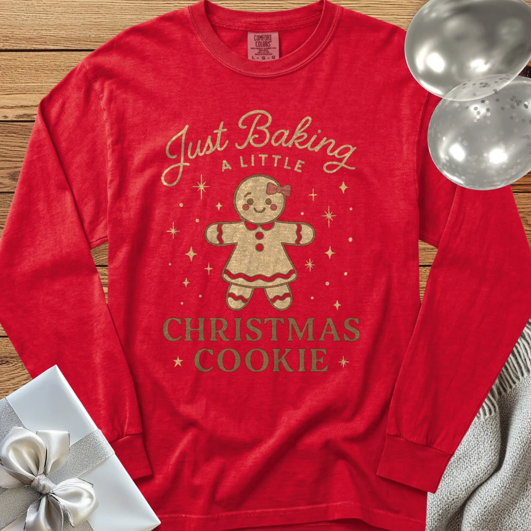 Just Baking a Little Christmas Cookie - Premium Christmas Pregnancy Long Sleeve T-Shirt - Red