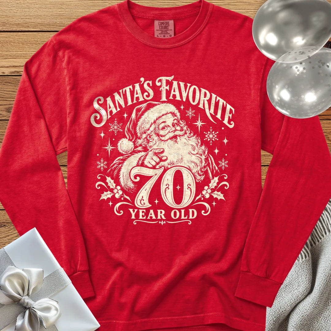 Santa’s Favorite 70-Year-Old - Premium Christmas 70th Birthday Long Sleeve T-Shirt - Red