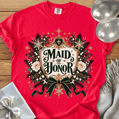 Maid of Honor - Premium Winter Heirloom Wedding T-Shirt - Red