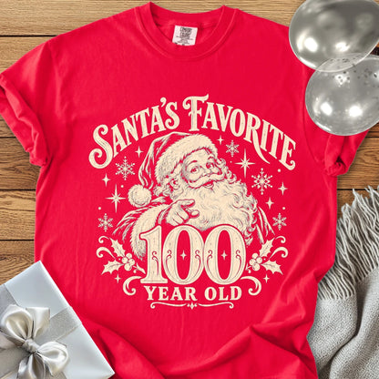 Santa’s Favorite 100-Year-Old - Premium Christmas 100th Birthday T-Shirt - Red