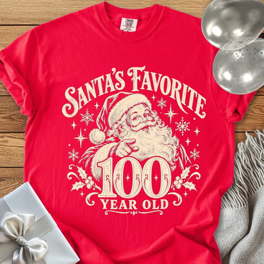 Santa’s Favorite 100-Year-Old - Premium Christmas 100th Birthday T-Shirt - Red