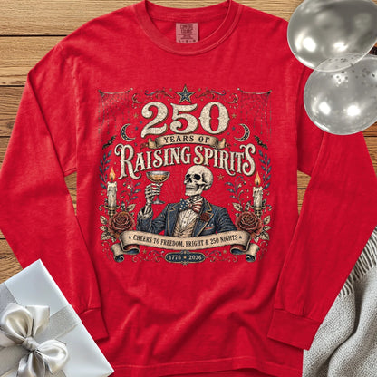250 Years of Raising Spirits - Premium America 250 Halloween Long Sleeve T-Shirt - Red