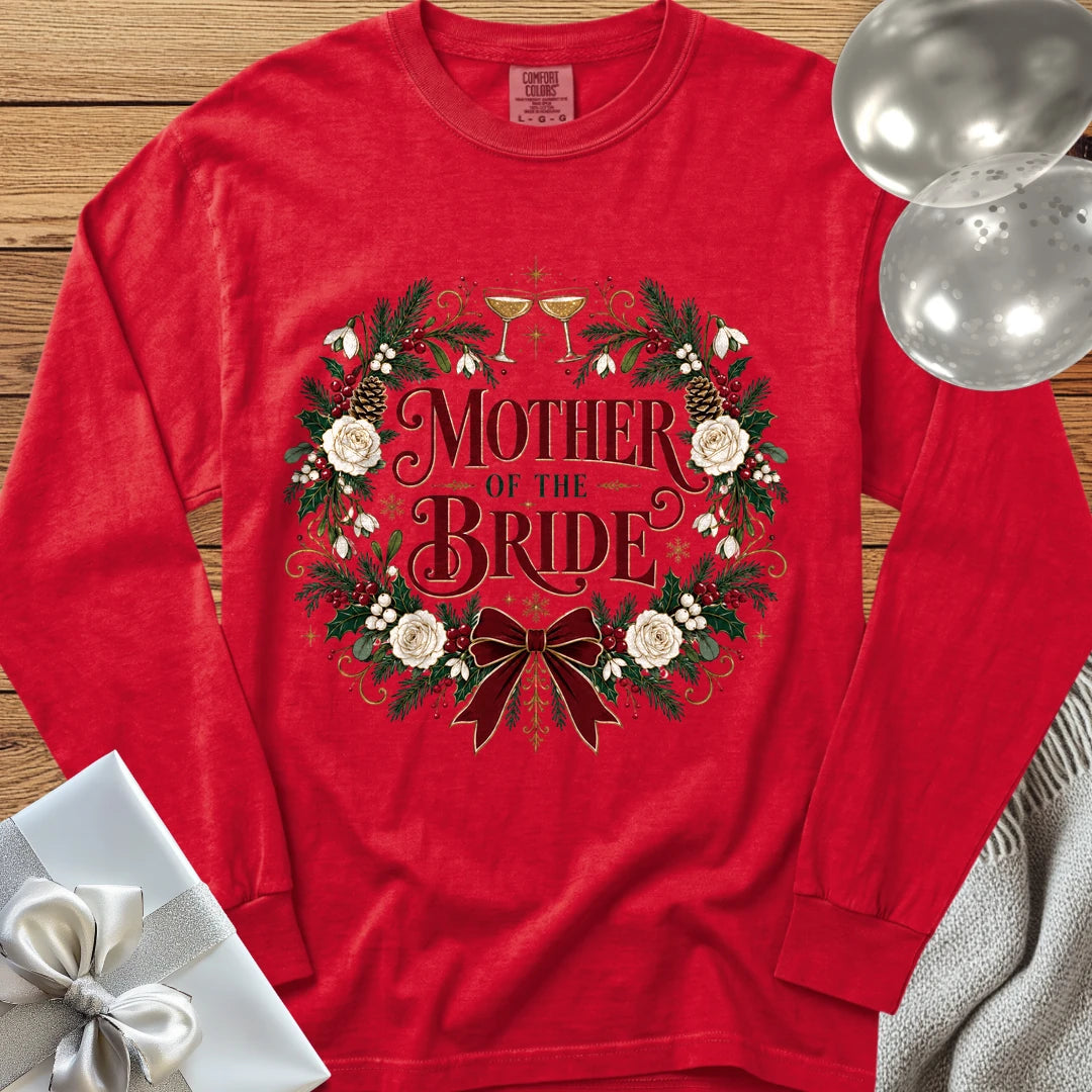 Mother of the Bride - Premium Winter Crest Wedding Long Sleeve T-Shirt - Red