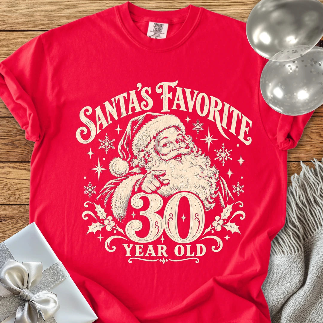 Santa’s Favorite 30-Year-Old - Premium Christmas 30th Birthday T-Shirt - Red