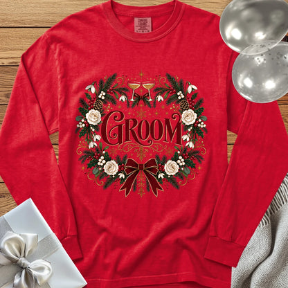 Groom - Premium Winter Crest Wedding Long Sleeve T-Shirt - Red