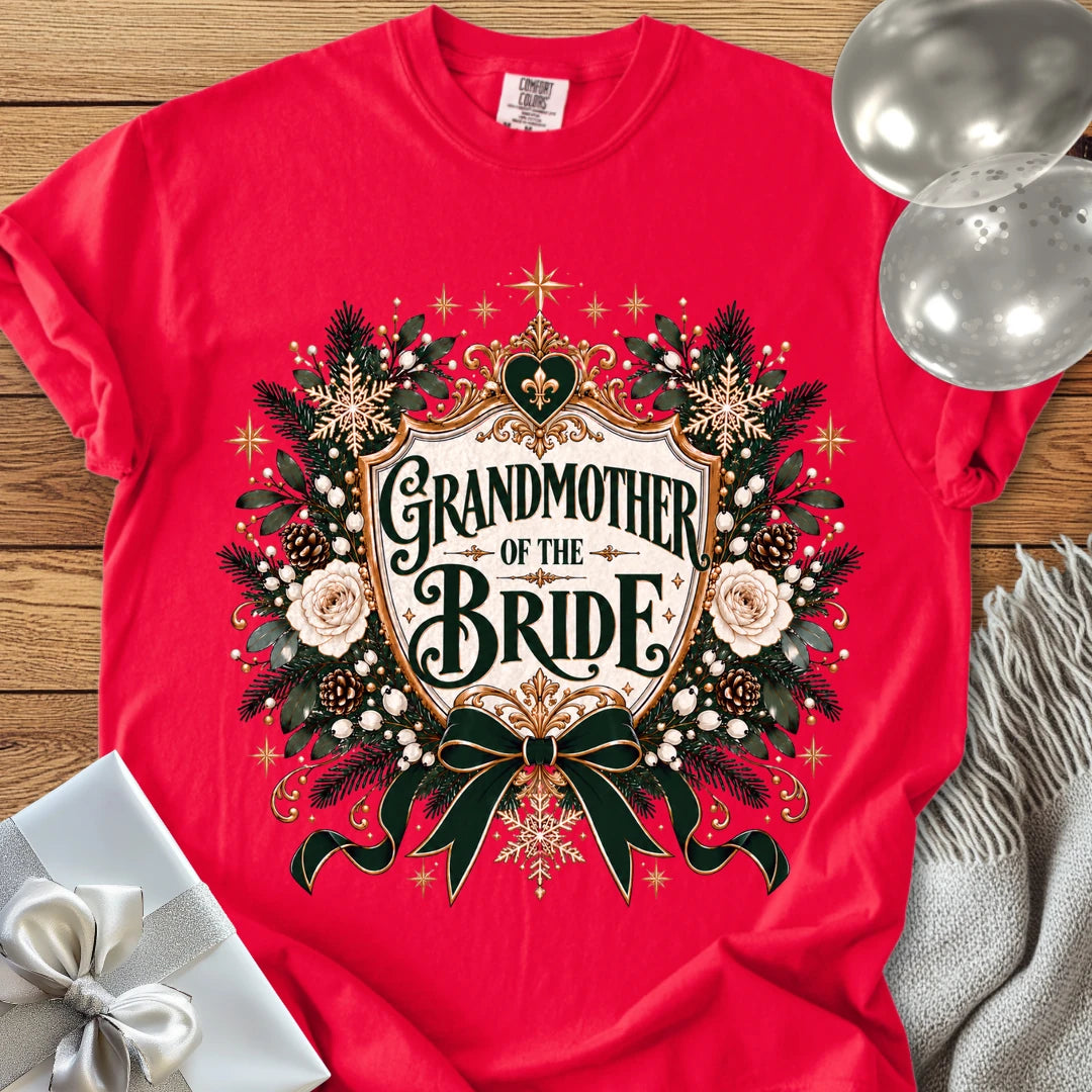 Grandmother of the Bride - Premium Winter Heirloom Wedding T-Shirt - Red