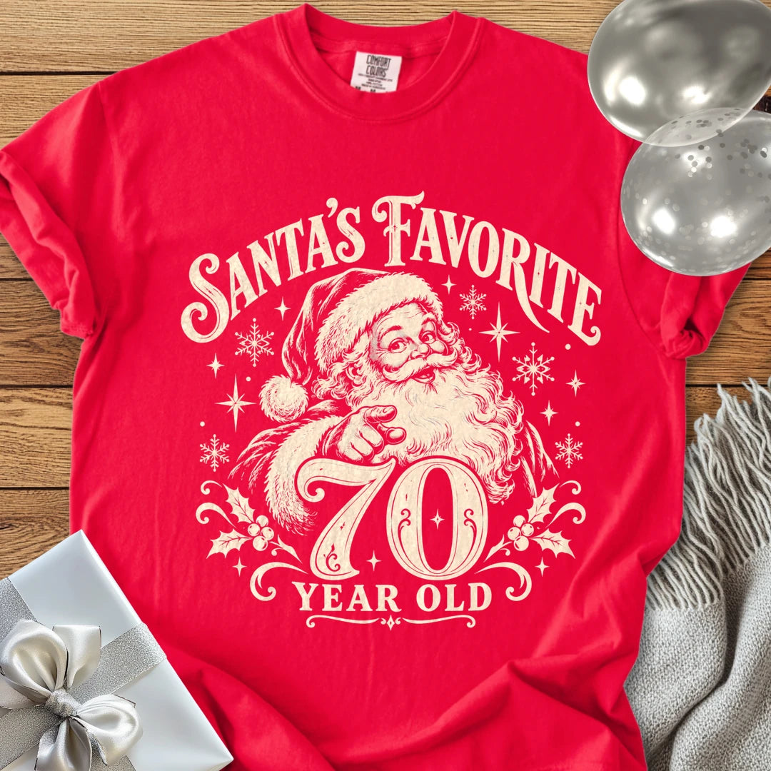 Santa’s Favorite 70-Year-Old - Premium Christmas 70th Birthday T-Shirt - Red