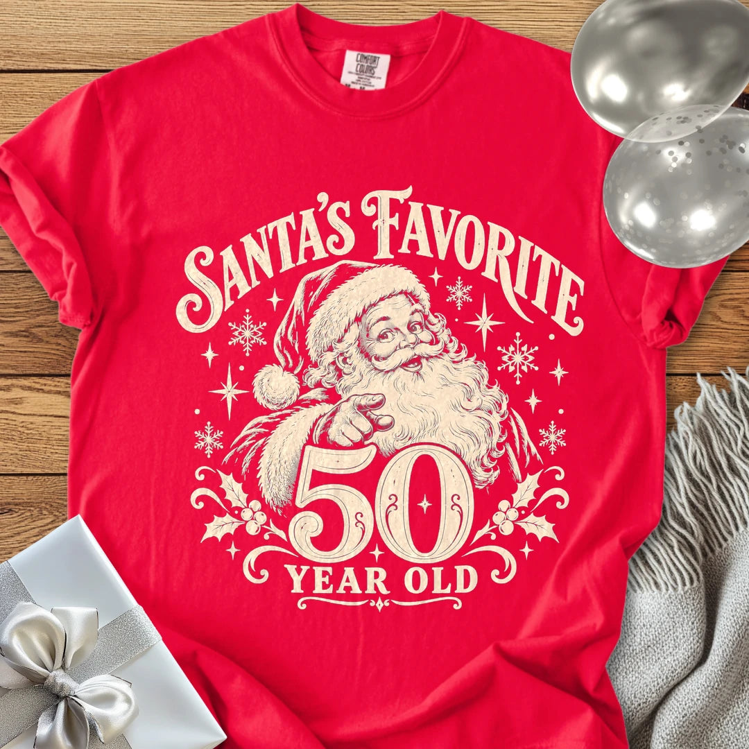 Santa’s Favorite 50-Year-Old - Premium Christmas 50th Birthday T-Shirt - Red