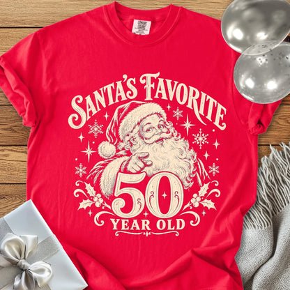 Santa’s Favorite 50-Year-Old - Premium Christmas 50th Birthday T-Shirt - Red