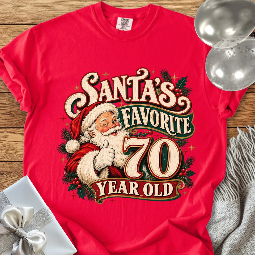 Santa’s Favorite 70 Year Old - Premium Christmas 70th Birthday T-Shirt - Red