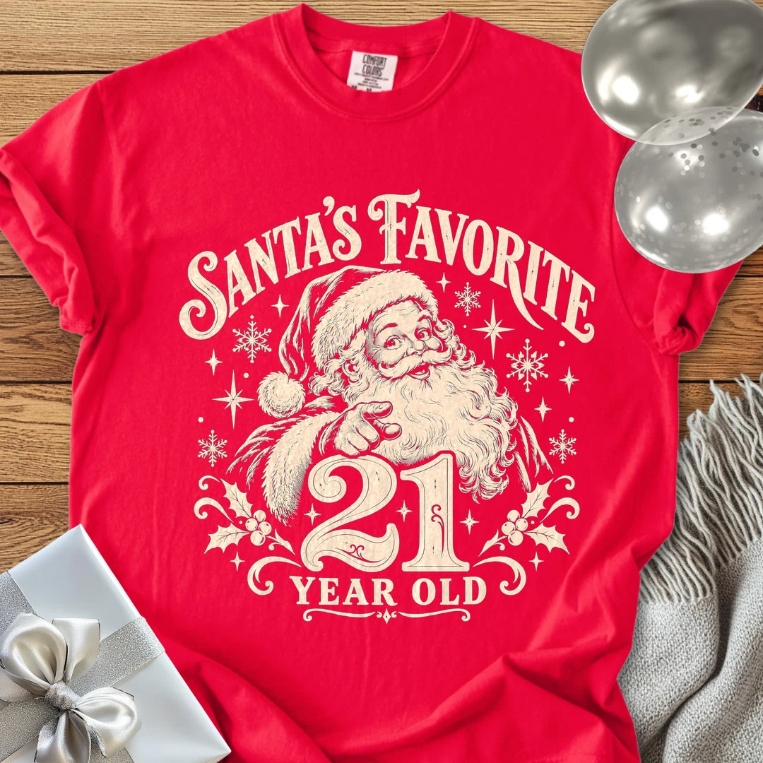 Santa’s Favorite 21-Year-Old - Premium Christmas 21st Birthday T-Shirt - Red