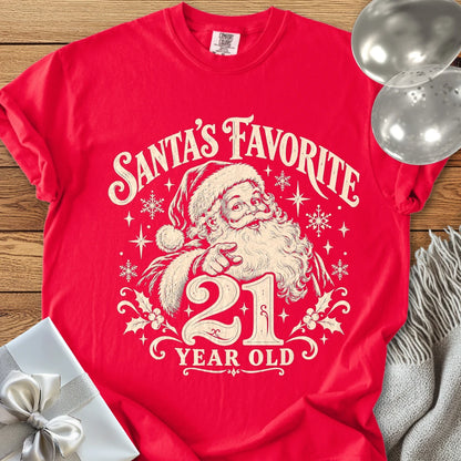 Santa’s Favorite 21-Year-Old - Premium Christmas 21st Birthday T-Shirt - Red
