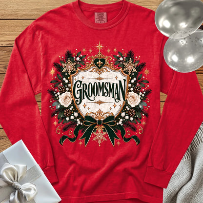 Groomsman - Premium Winter Heirloom Wedding Long Sleeve T-Shirt - Red