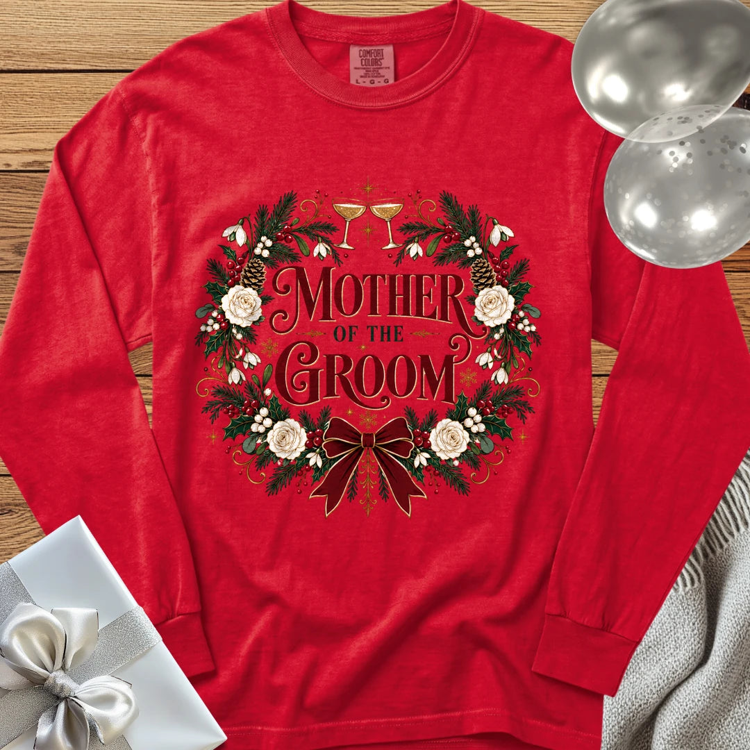 Mother of the Groom - Premium Winter Crest Wedding Long Sleeve T-Shirt - Red