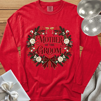 Mother of the Groom - Premium Winter Crest Wedding Long Sleeve T-Shirt - Red