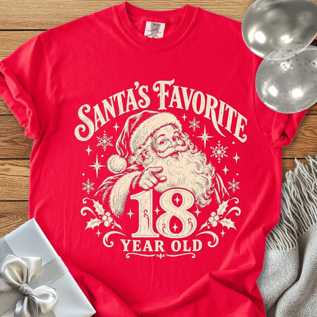 Santa’s Favorite 18-Year-Old - Premium Christmas 18th Birthday T-Shirt - Red