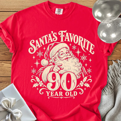 Santa’s Favorite 90-Year-Old - Premium Christmas 90th Birthday T-Shirt - Red