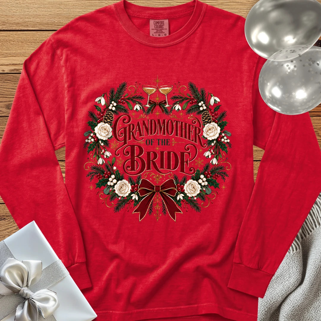 Grandmother of the Bride - Premium Winter Crest Wedding Long Sleeve T-Shirt - Red