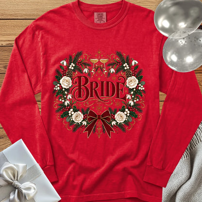 Bride - Premium Winter Crest Wedding Long Sleeve T-Shirt - Red