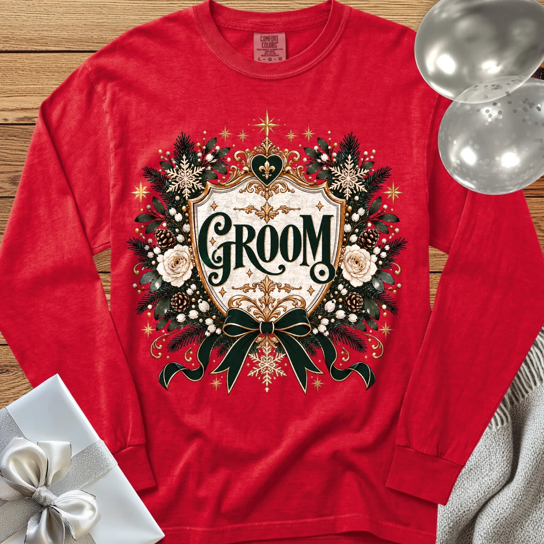 Groom - Premium Winter Heirloom Wedding Long Sleeve T-Shirt - Red