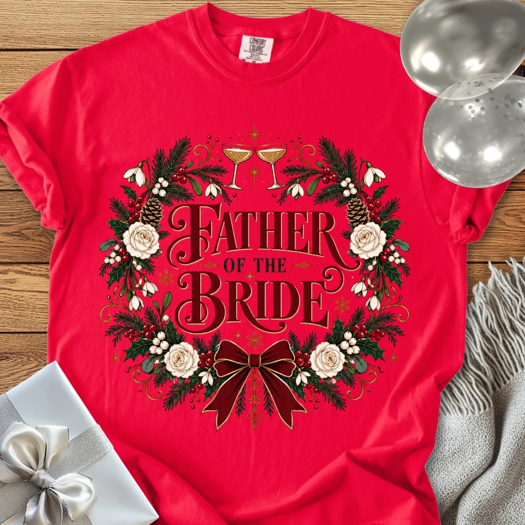 Father of the Bride - Premium Winter Crest Wedding T-Shirt - Red