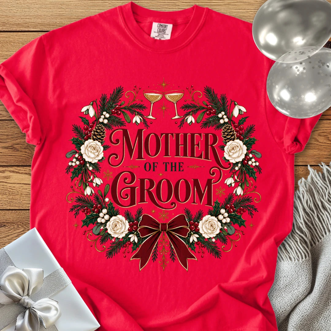 Mother of the Groom - Premium Winter Crest Wedding T-Shirt - Red
