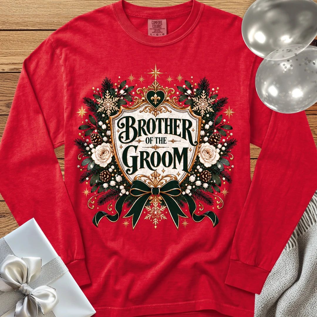 Brother of the Groom - Premium Winter Heirloom Wedding Long Sleeve T-Shirt - Red