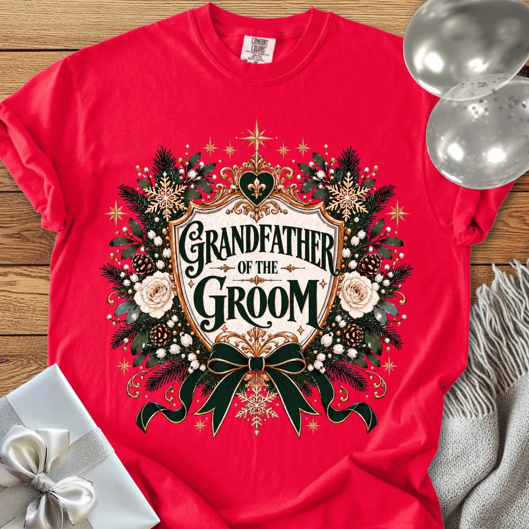 Grandfather of the Groom - Premium Winter Heirloom Wedding T-Shirt - Red