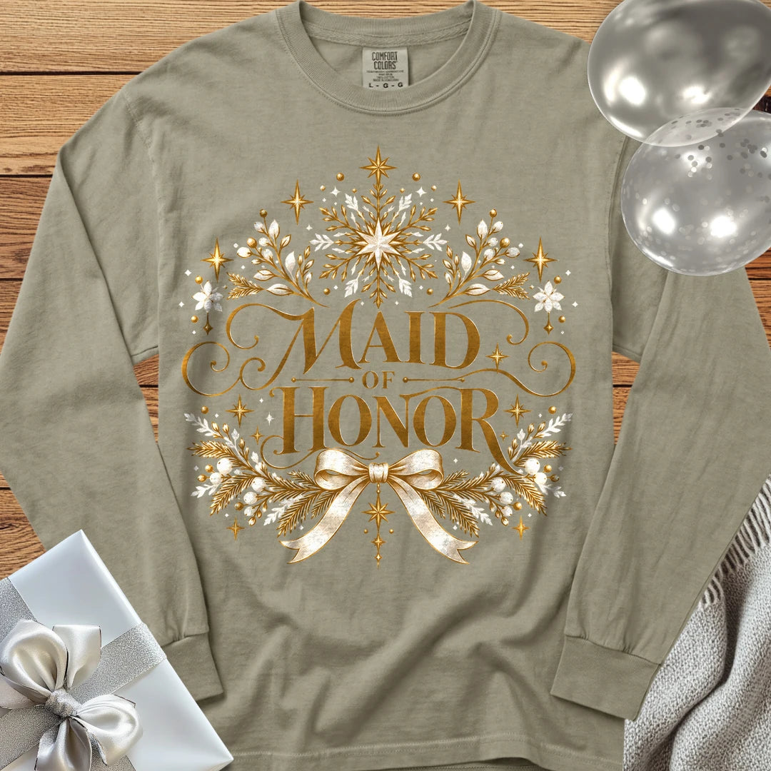 Maid of Honor - Premium Winter Sparkle Wedding Long Sleeve T-Shirt - Sandstone