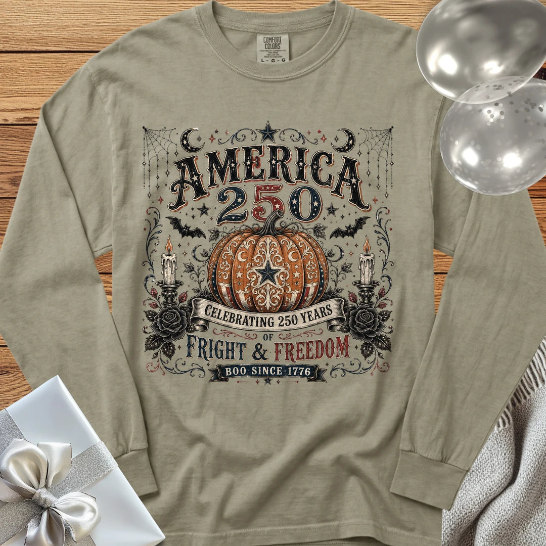 America 250, Fright & Freedom - Premium Halloween America 250 Long Sleeve T-Shirt - Sandstone