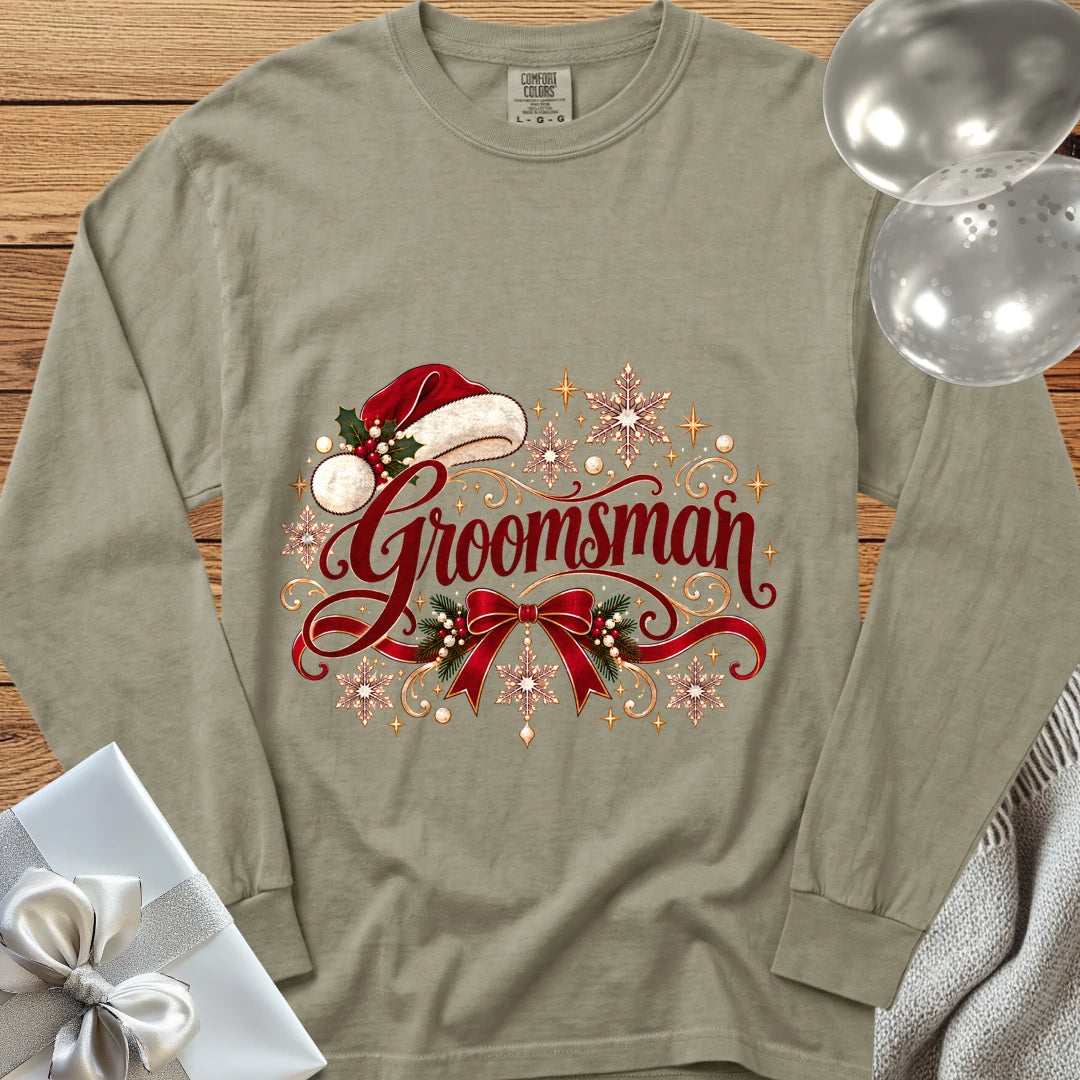 Groomsman - Premium Christmas Long Sleeve Wedding T-Shirt - Sandstone