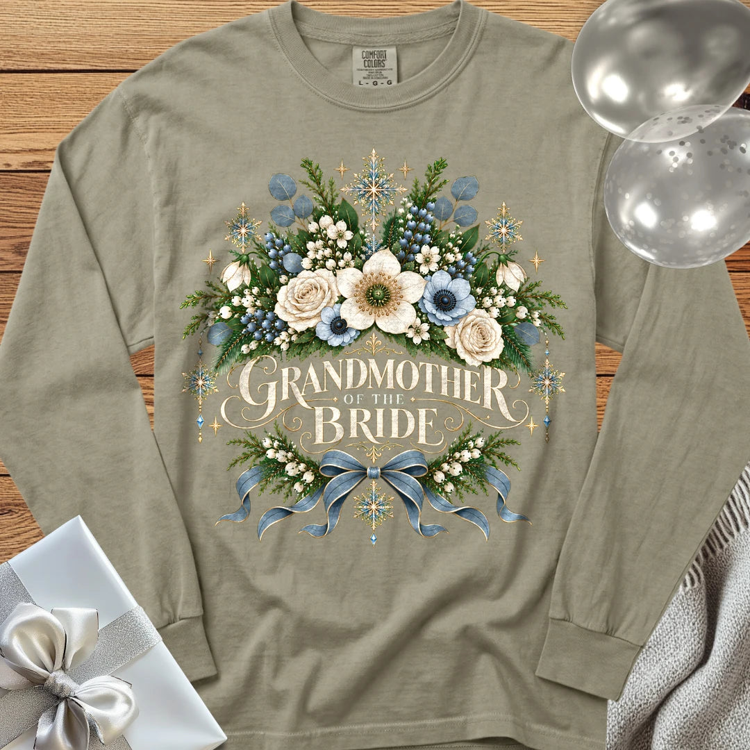Grandmother of the Bride - Premium Winter Botanical Wedding Long Sleeve T-Shirt - Sandstone