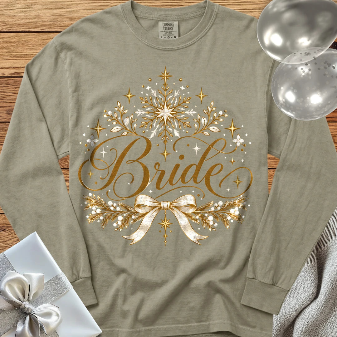 Bride - Premium Winter Sparkle Wedding Long Sleeve T-Shirt - Sandstone