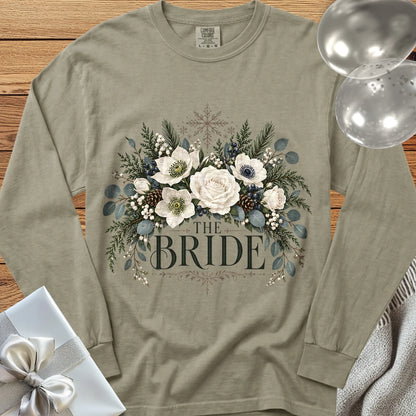 Bride - Premium Winter Bouquet Wedding Long Sleeve T-Shirt - Sandstone