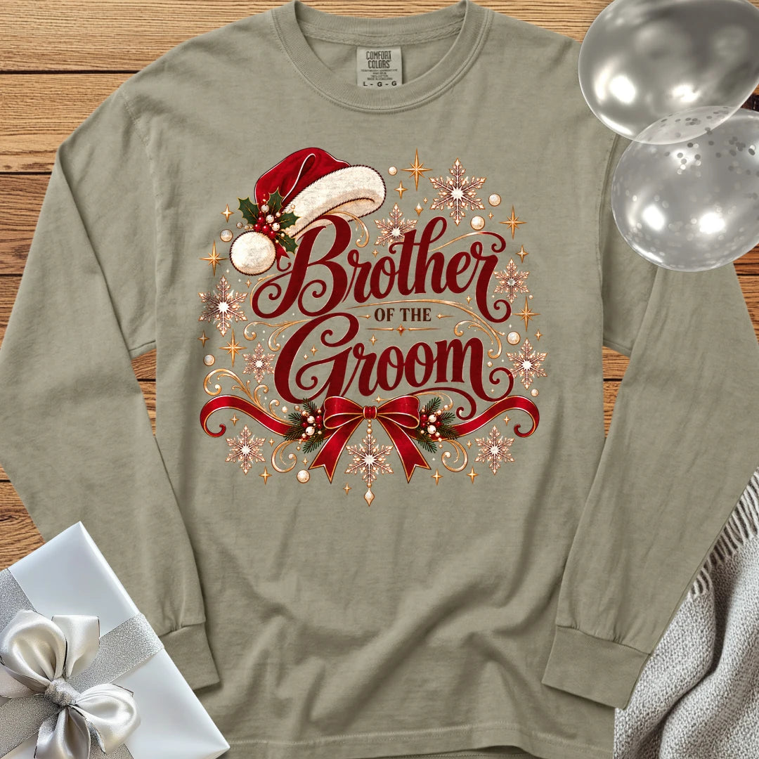 Brother of the Groom - Premium Christmas Long Sleeve Wedding T-Shirt - Sandstone