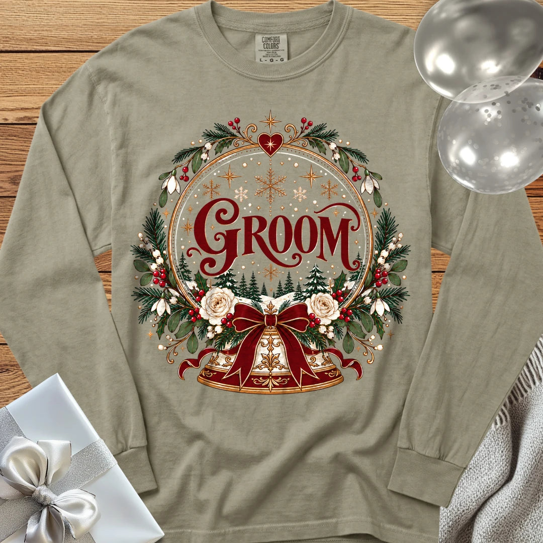 Groom - Premium Snowglobe Wedding Long Sleeve T-Shirt - Sandstone