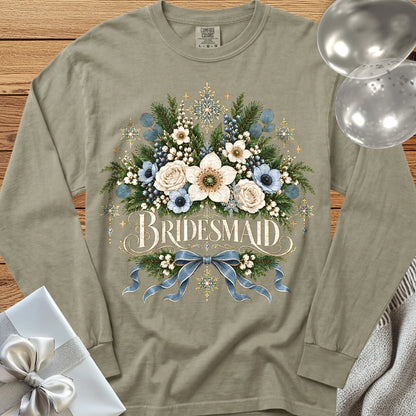 Bridesmaid - Premium Winter Botanical Wedding Long Sleeve T-Shirt - Sandstone