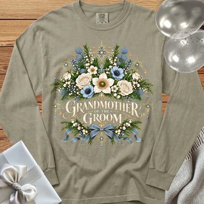 Grandmother of the Groom - Premium Winter Botanical Wedding Long Sleeve T-Shirt - Sandstone