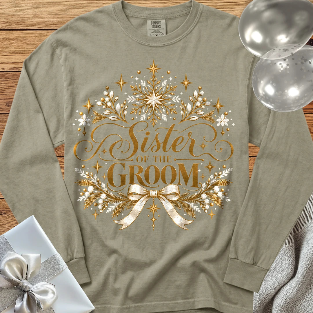 Sister of the Groom - Premium Winter Sparkle Wedding Long Sleeve T-Shirt - Sandstone