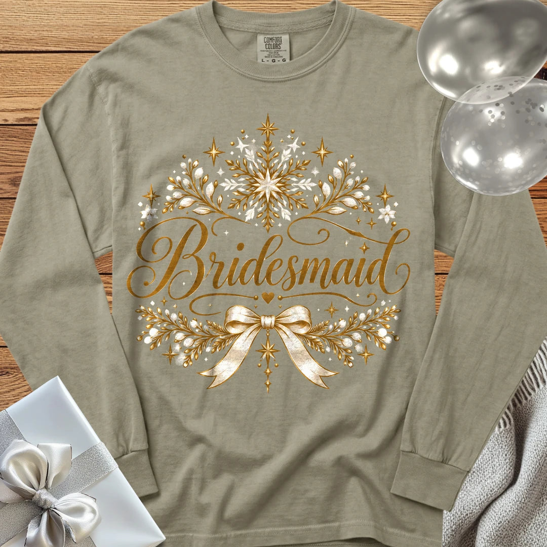 Bridesmaid - Premium Winter Sparkle Wedding Long Sleeve T-Shirt - Sandstone