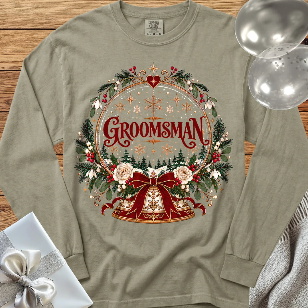 Groomsman - Premium Snowglobe Wedding Long Sleeve T-Shirt - Sandstone