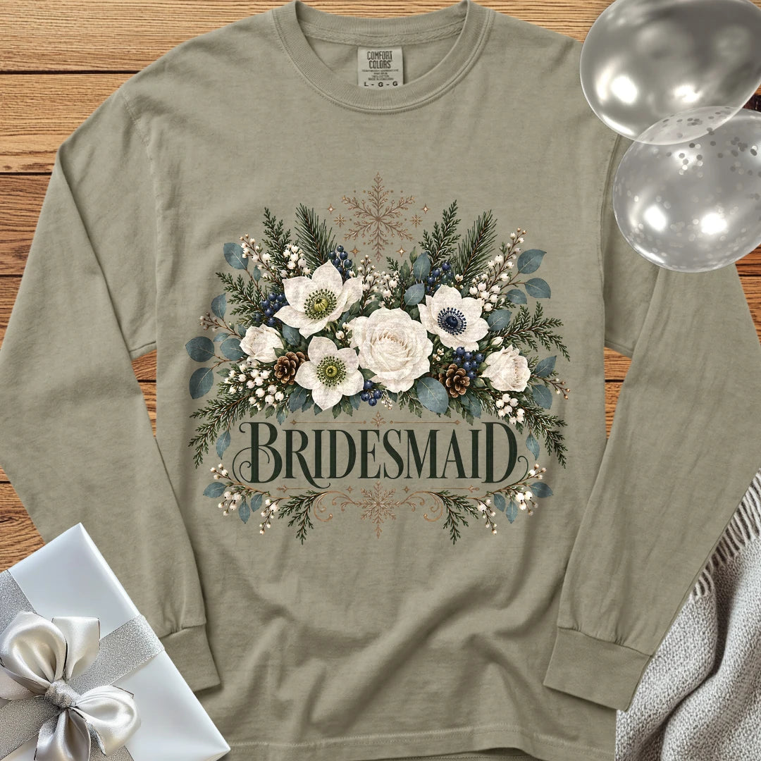 Bridesmaid - Premium Winter Bouquet Wedding Long Sleeve T-Shirt - Sandstone