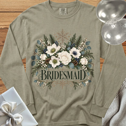 Bridesmaid - Premium Winter Bouquet Wedding Long Sleeve T-Shirt - Sandstone
