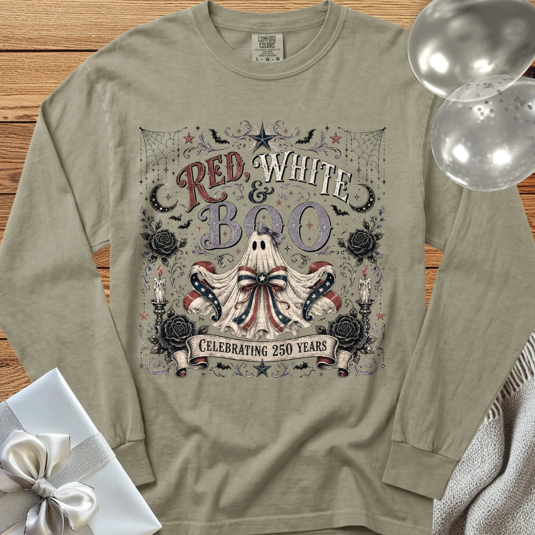 Red, White & Boo - Premium America 250 Halloween Long Sleeve T-Shirt - Sandstone