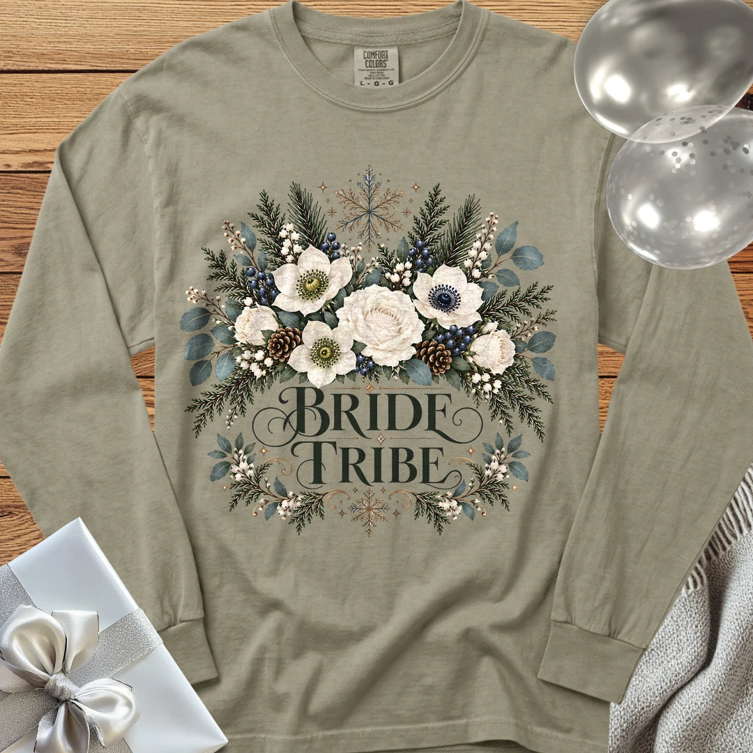 Bride Tribe - Premium Winter Bouquet Wedding Long Sleeve T-Shirt - Sandstone