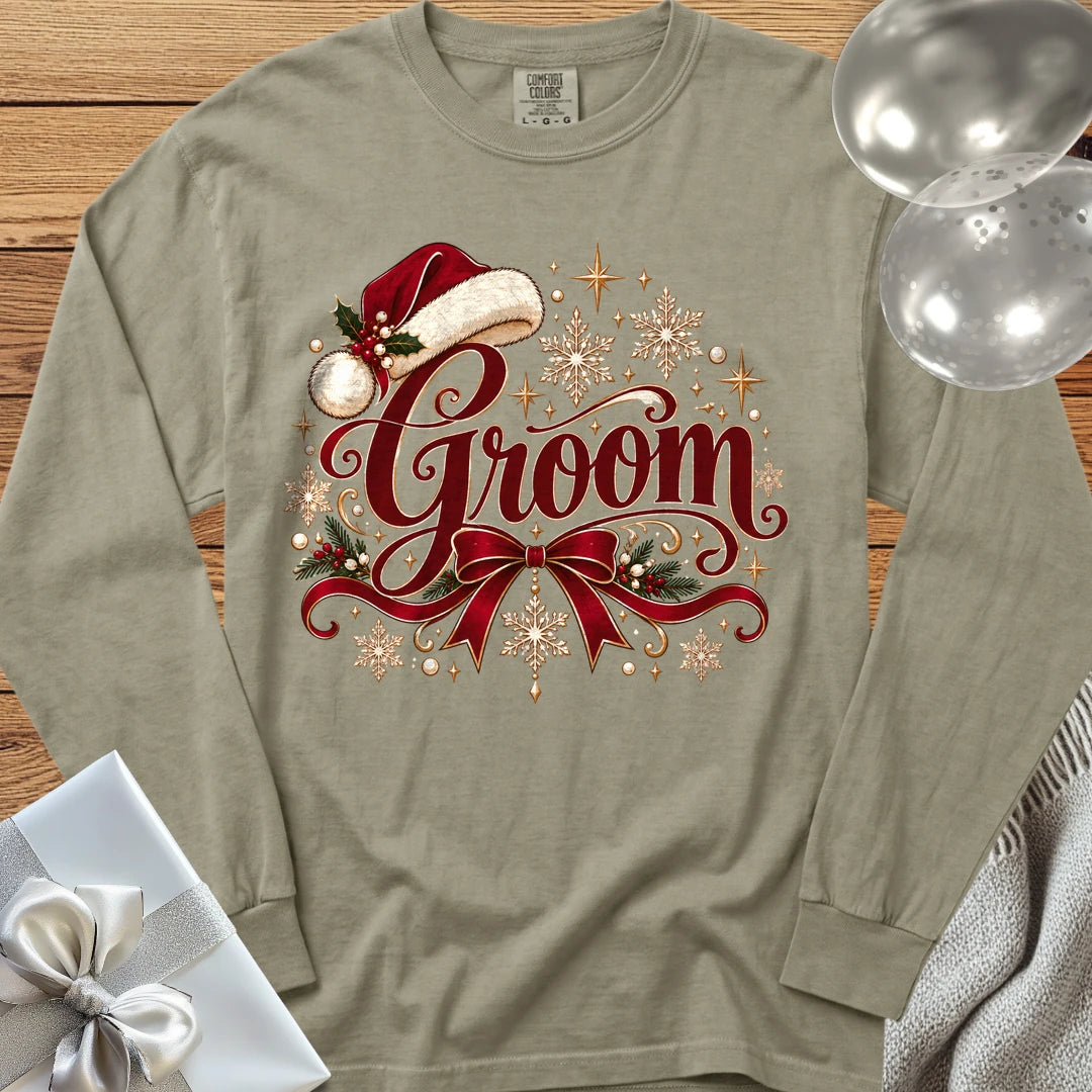 Groom - Premium Christmas Long Sleeve Wedding T-Shirt - Sandstone