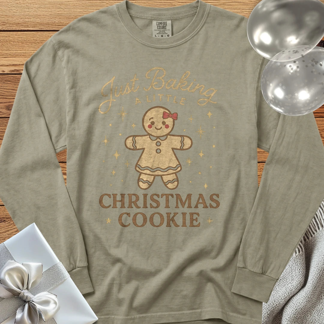 Just Baking a Little Christmas Cookie - Premium Christmas Pregnancy Long Sleeve T-Shirt - Sandstone