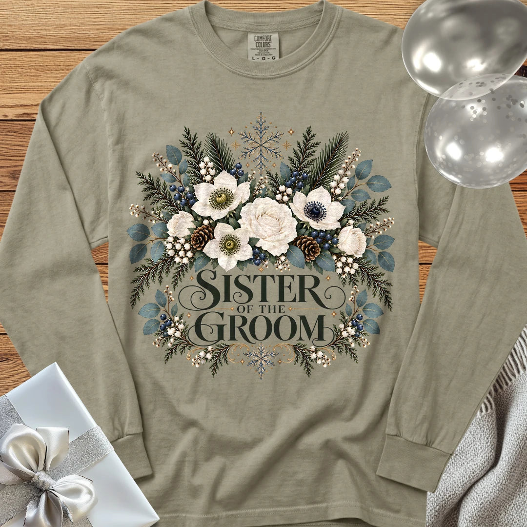 Sister of the Groom - Premium Winter Bouquet Wedding Long Sleeve T-Shirt - Sandstone