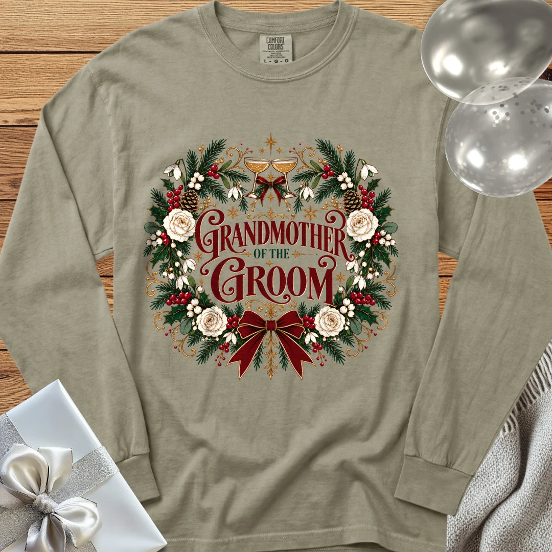 Grandmother of the Groom - Premium Winter Crest Wedding Long Sleeve T-Shirt - Sandstone